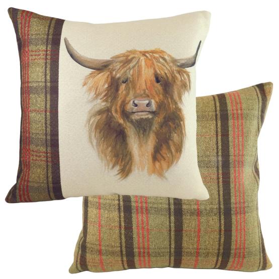 Cottage-Kissen ❤️ Highland Coos. Tartan