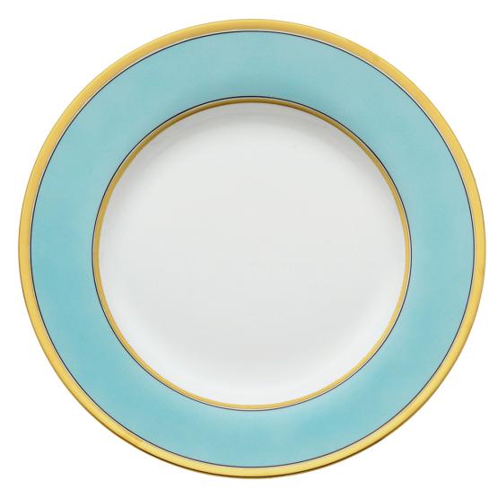 Teller groß "Sofina" Ecru-Porzellan, aqua