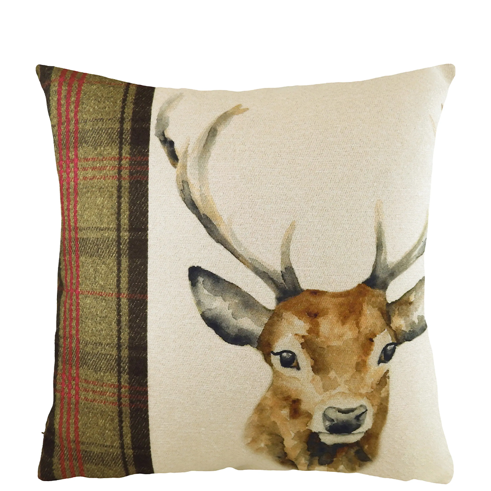 Cottage-Kissen ❤️ Hirsch. Tartan