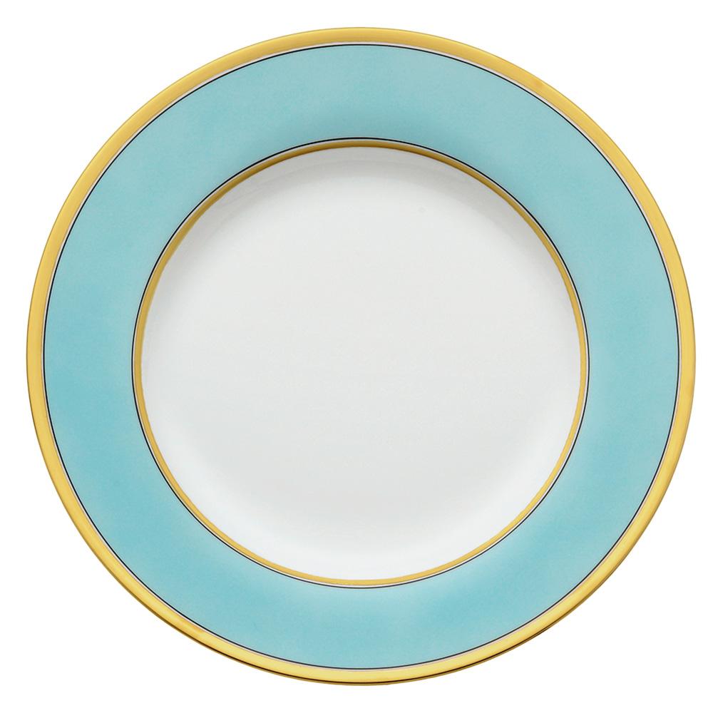 Teller groß "Sofina" Ecru-Porzellan, aqua